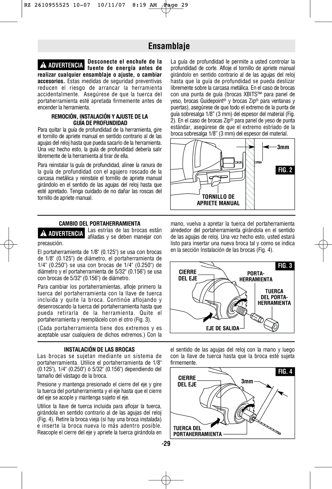 RotoZip DR1 manual Ensamblaje 