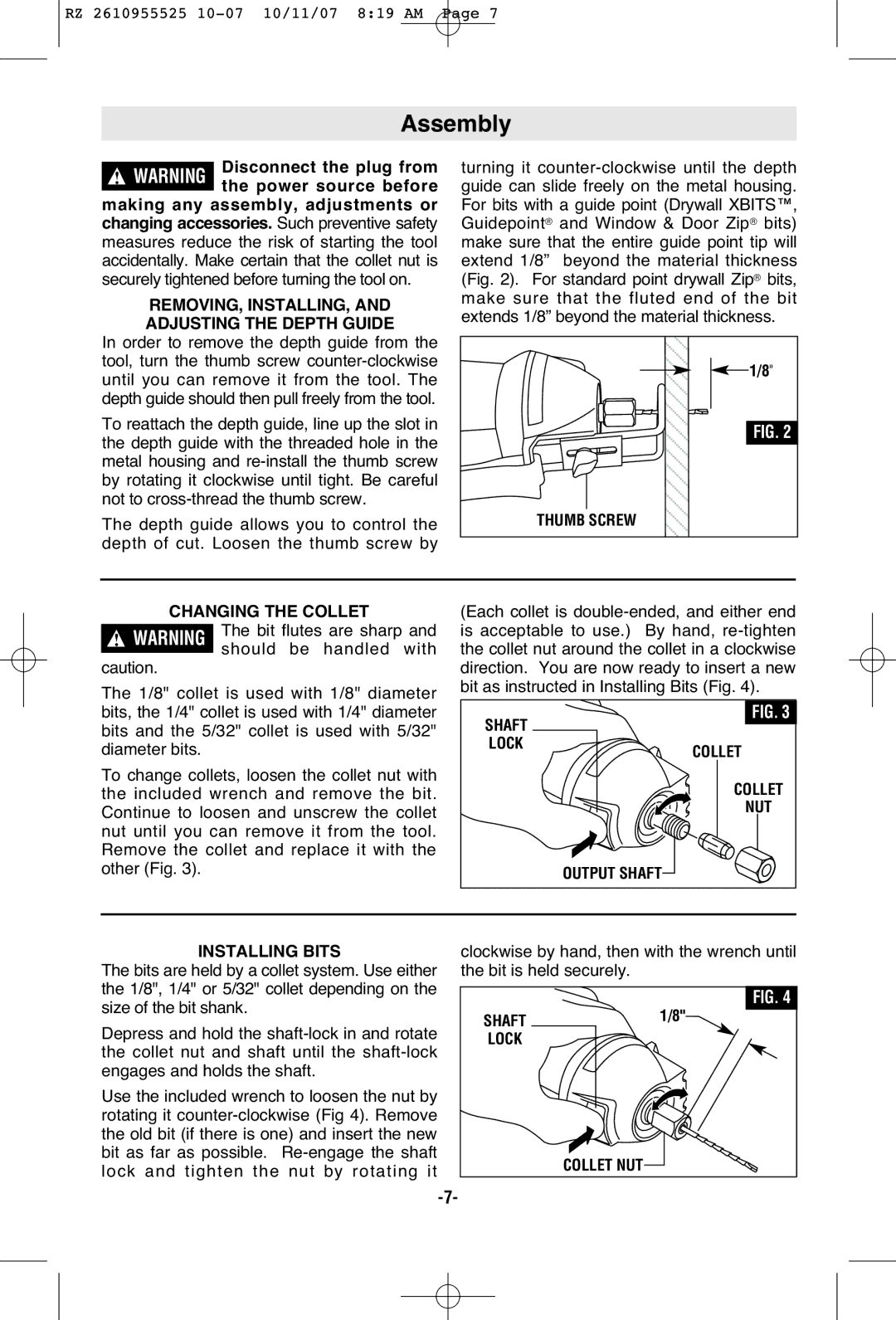 RotoZip DR1 manual Assembly 