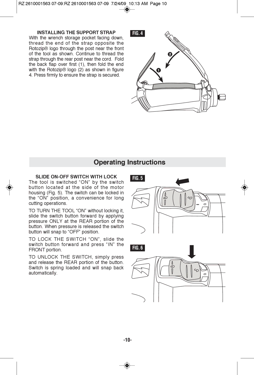 RotoZip RZ2000 manual Operating Instructions, Installing the Support Strap 