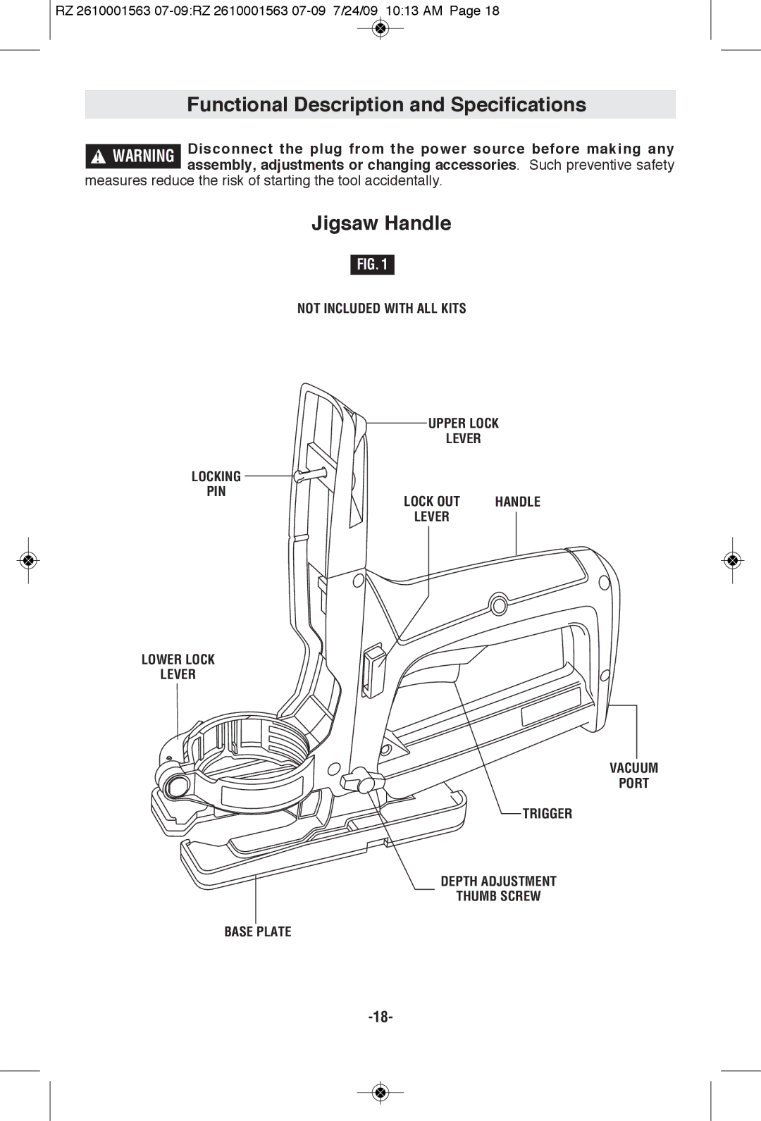 RotoZip RZ2000 manual Jigsaw Handle, Not Included with ALL Kits Upper Lock Lever Locking PIN 