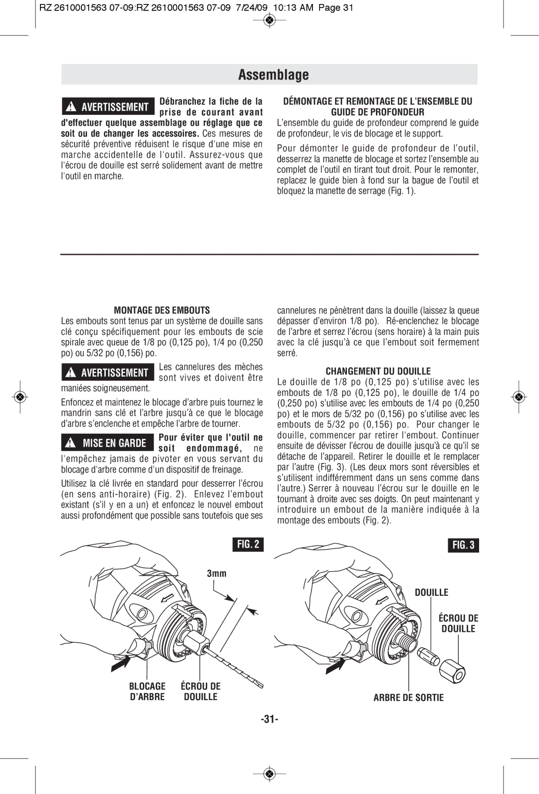 RotoZip RZ2000 manual Assemblage 