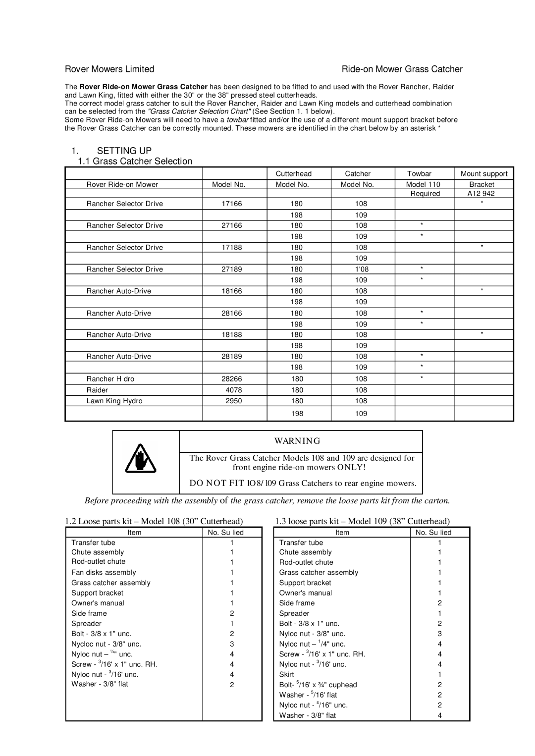 Rover 108, 109 owner manual Setting UP 