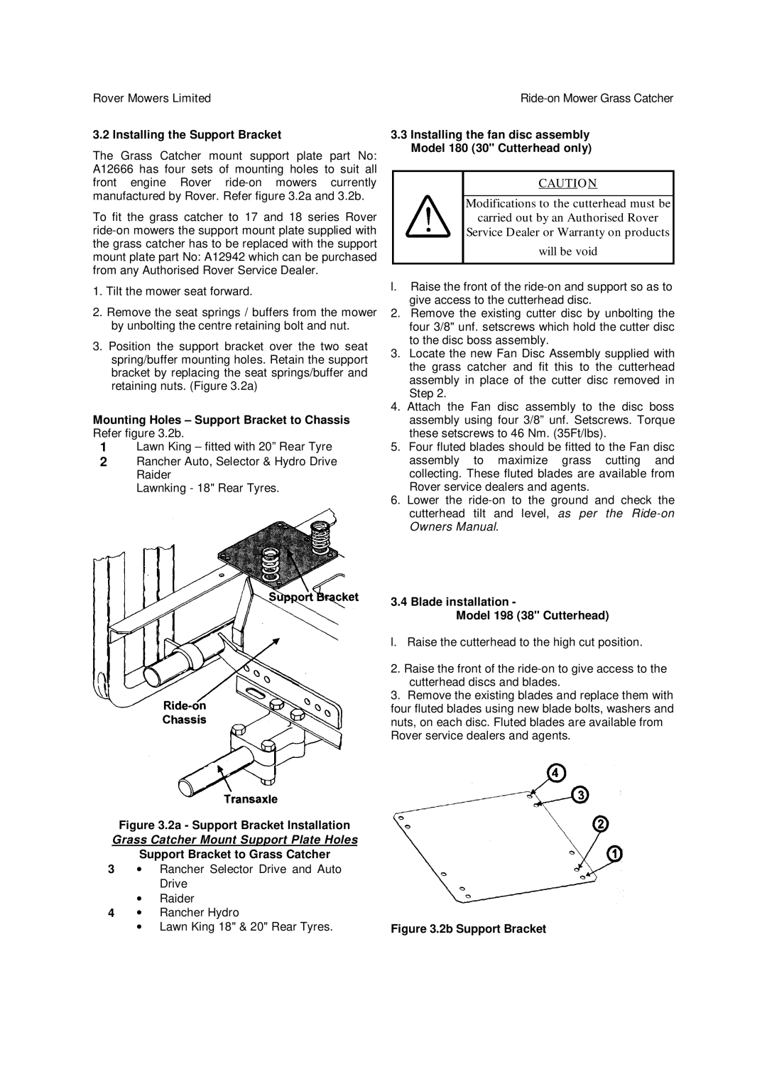 Rover 108, 109 owner manual Grass Catcher Mount Support Plate Holes 