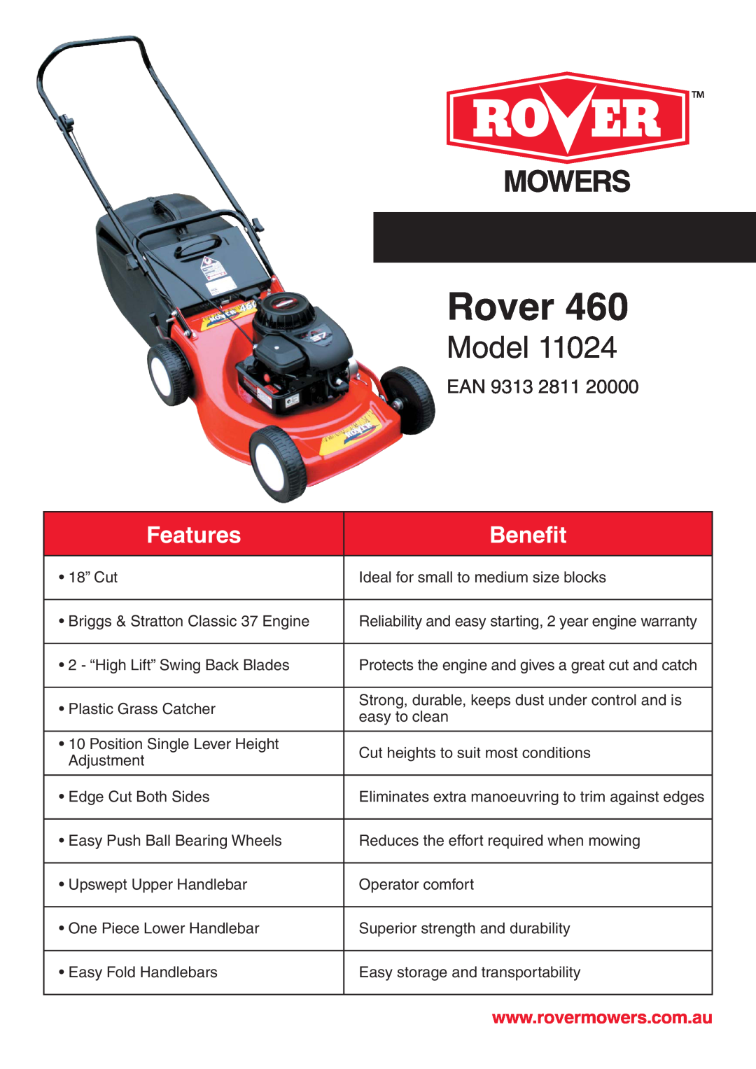 Rover 11024 warranty Rover, Model, Features, Benefit, Ean 