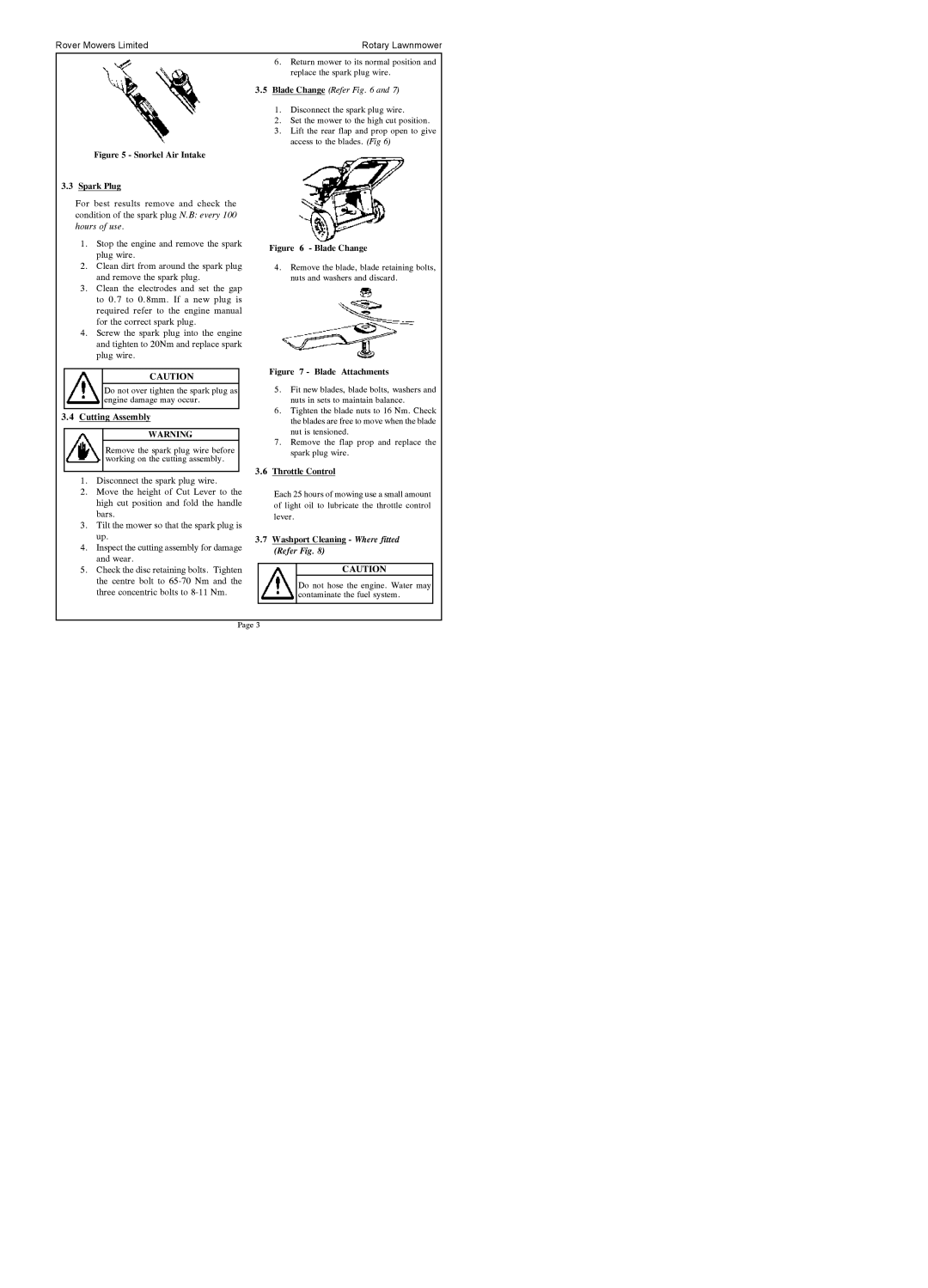 Rover 30, 35, 70, 75 owner manual Blade Change Refer, Throttle Control 