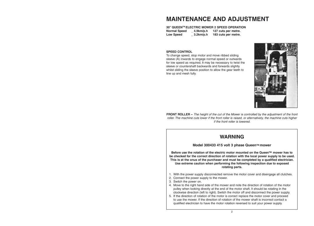 Rover 300361, 300433 warranty Maintenance and Adjustment 