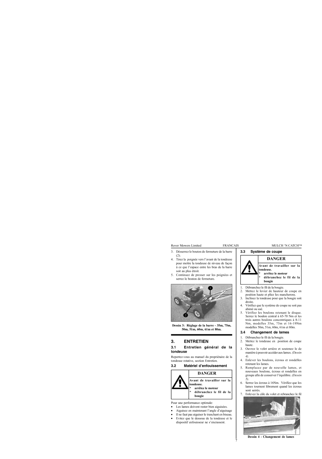 Rover 35m, 75m, 50m, 51m, 60m, 61m, 80m manual Dessin 4 Changement de lames 