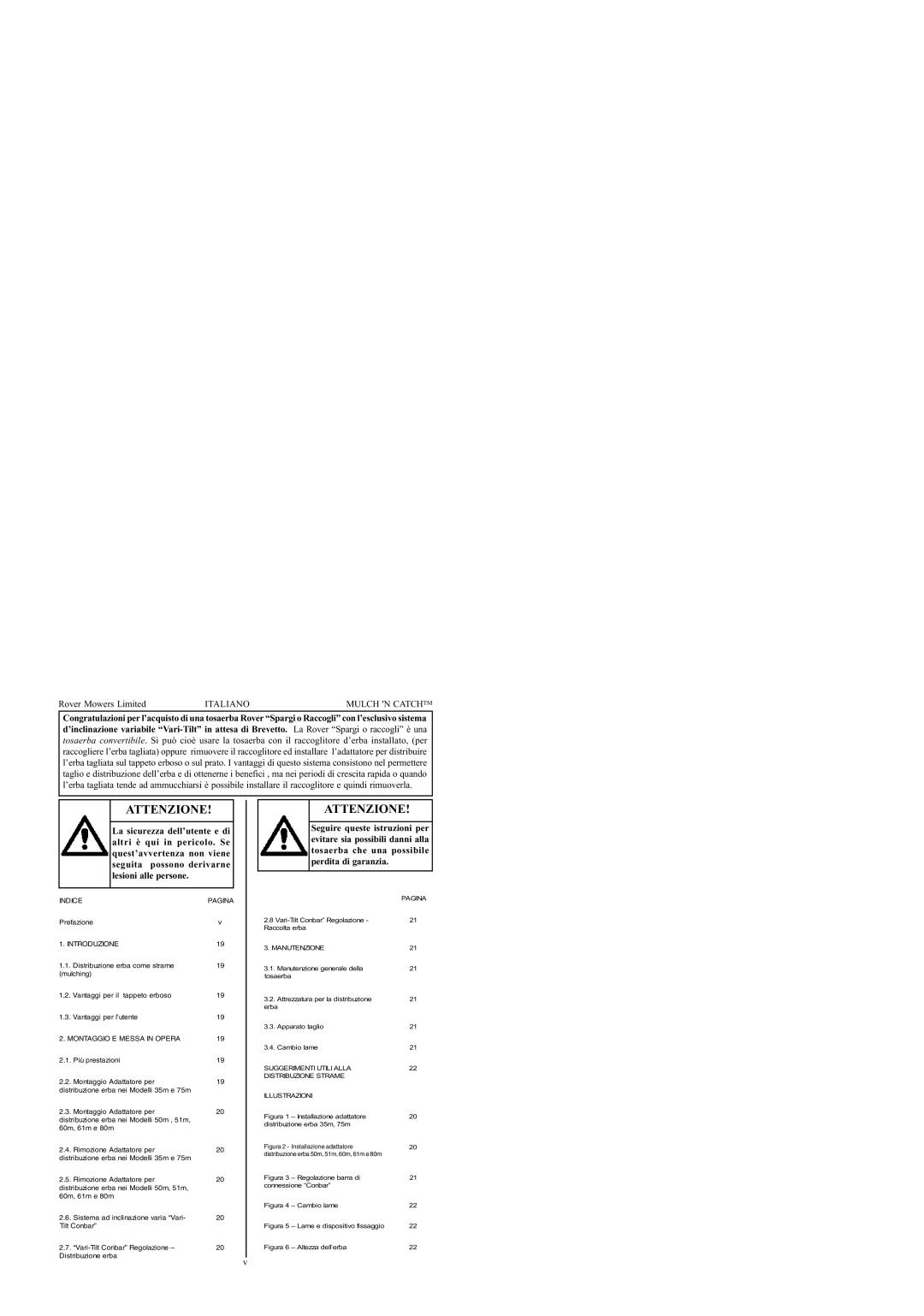 Rover 35m, 75m, 50m, 51m, 60m, 61m, 80m manual Attenzione 