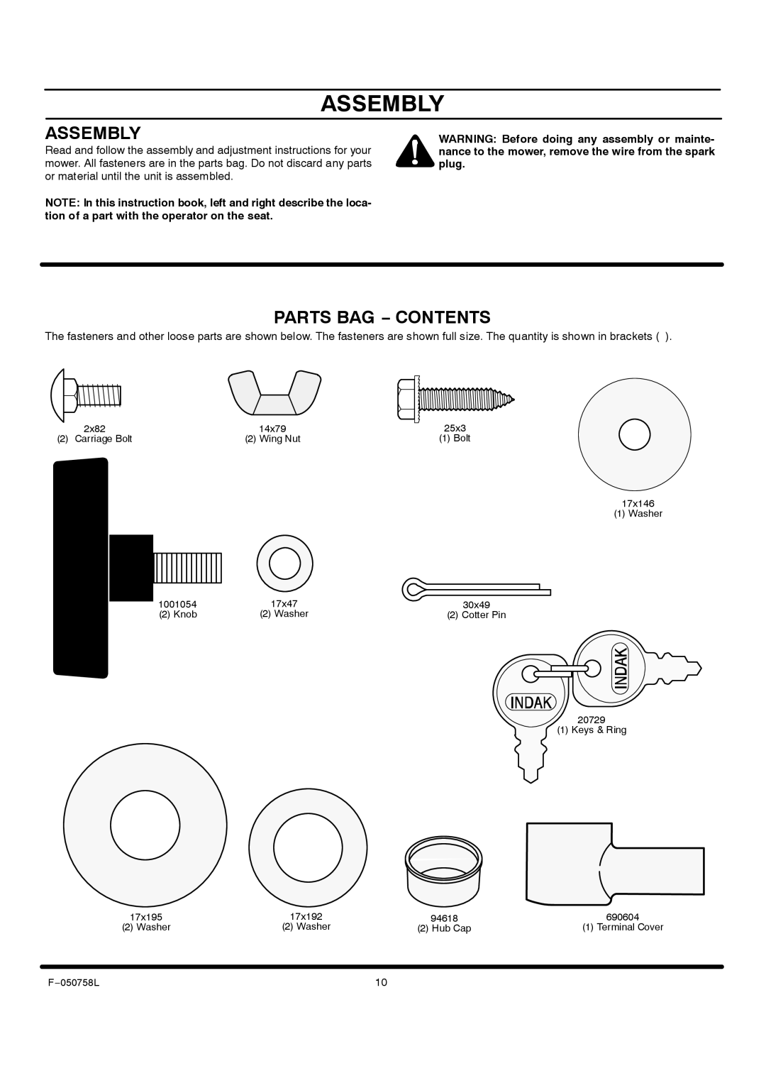 Rover 385002X108A owner manual Assembly 