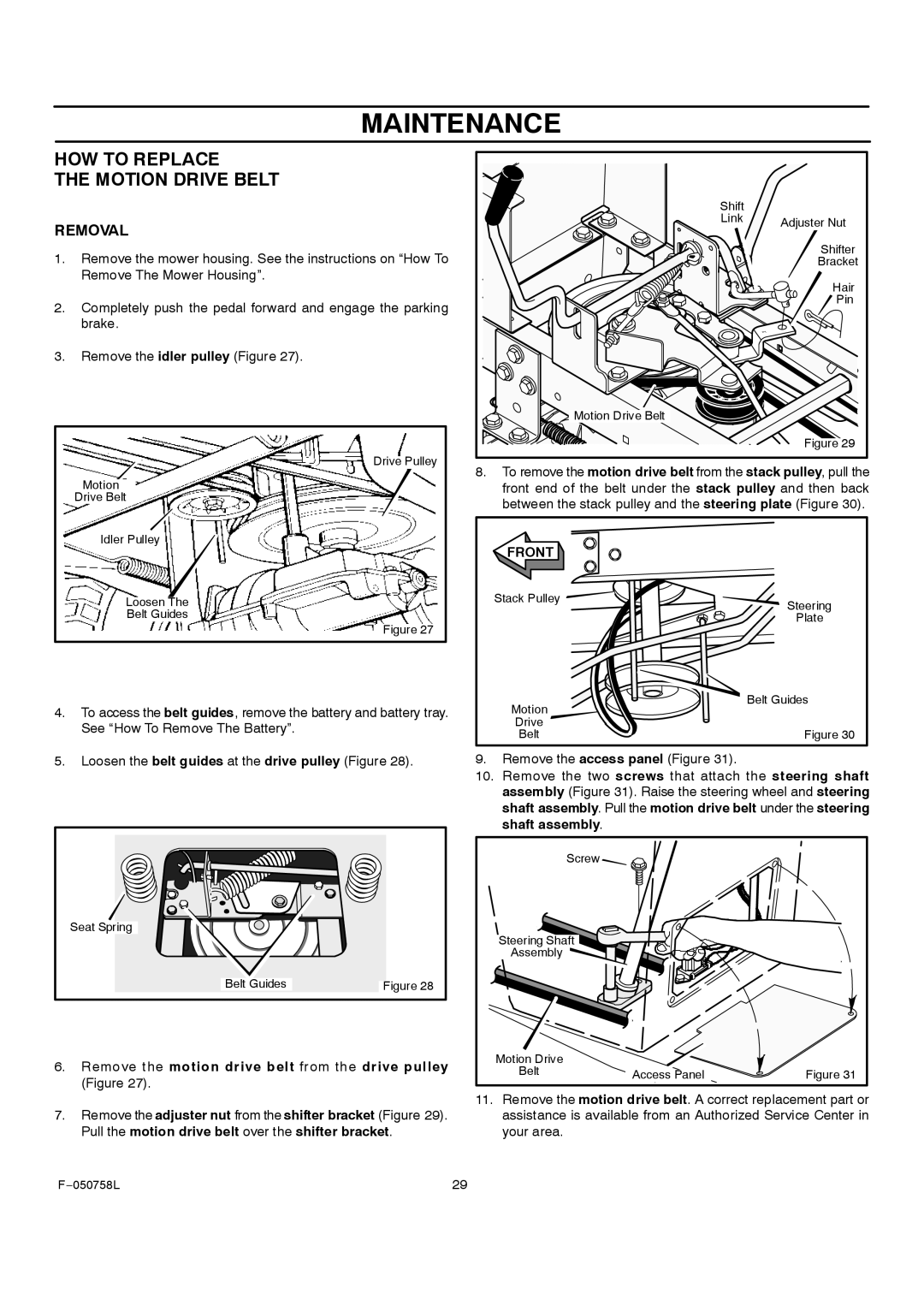 Rover 385002X108A owner manual HOW to Replace Motion Drive Belt, Removal 