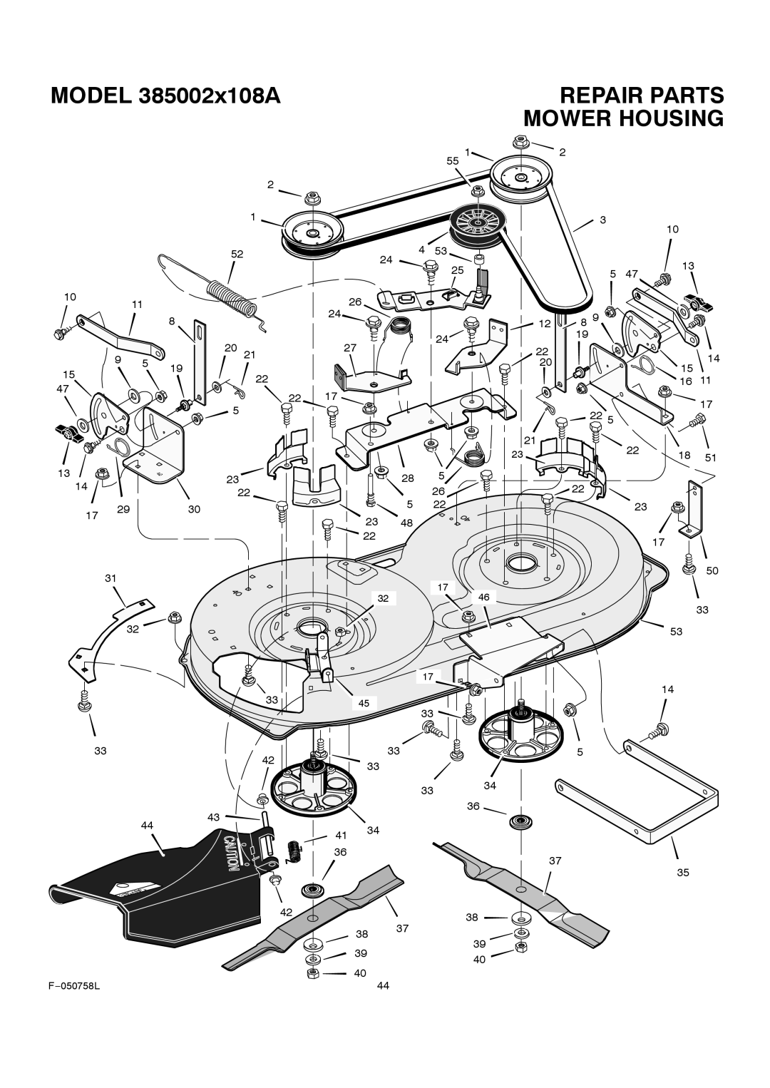 Rover 385002X108A owner manual Mower Housing 