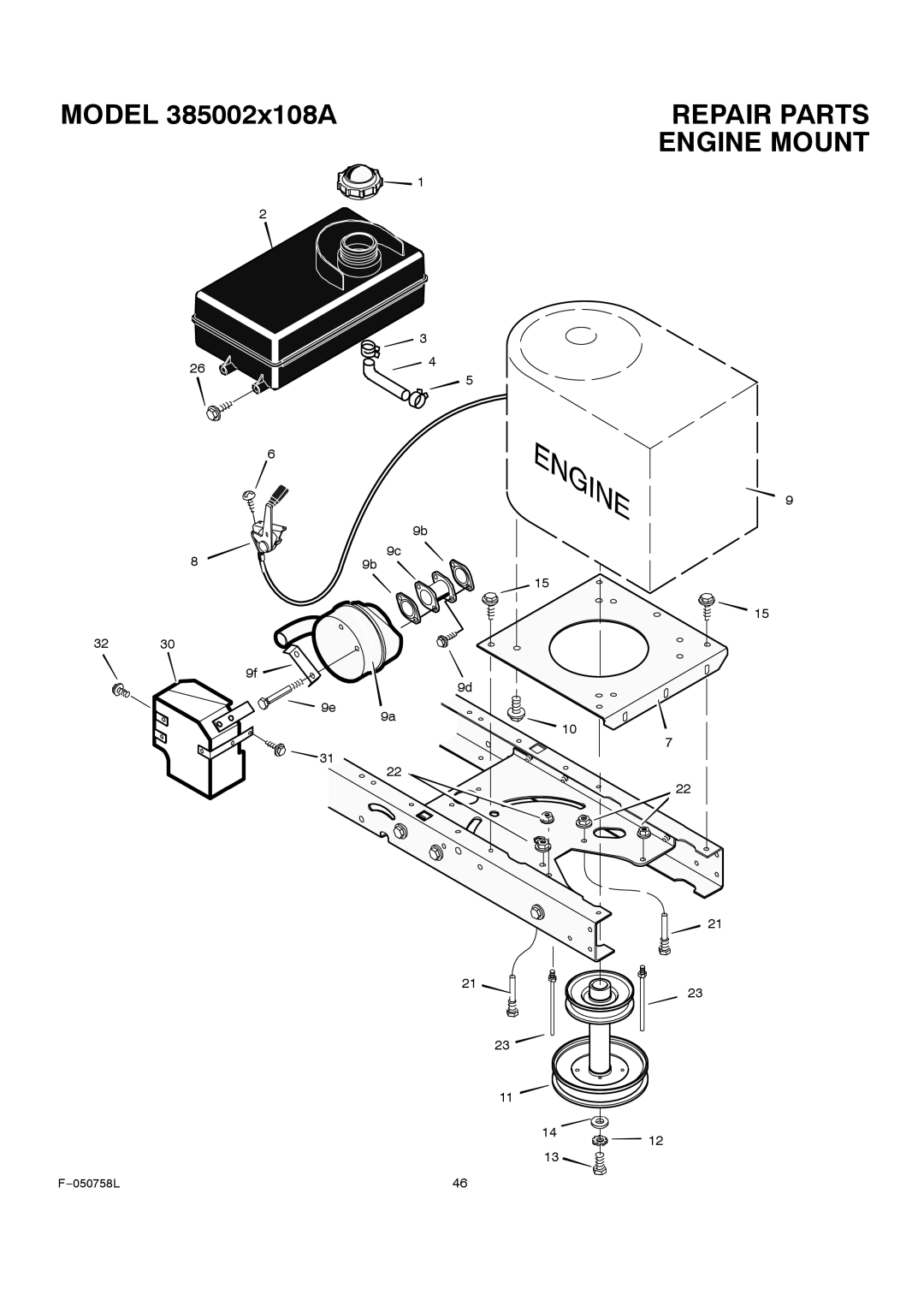 Rover 385002X108A owner manual Repair Parts Engine Mount 