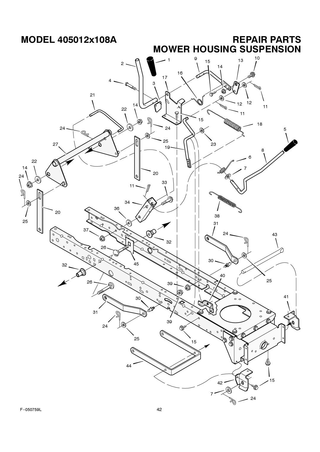 Rover 405012x108A owner manual Mower Housing Suspension 