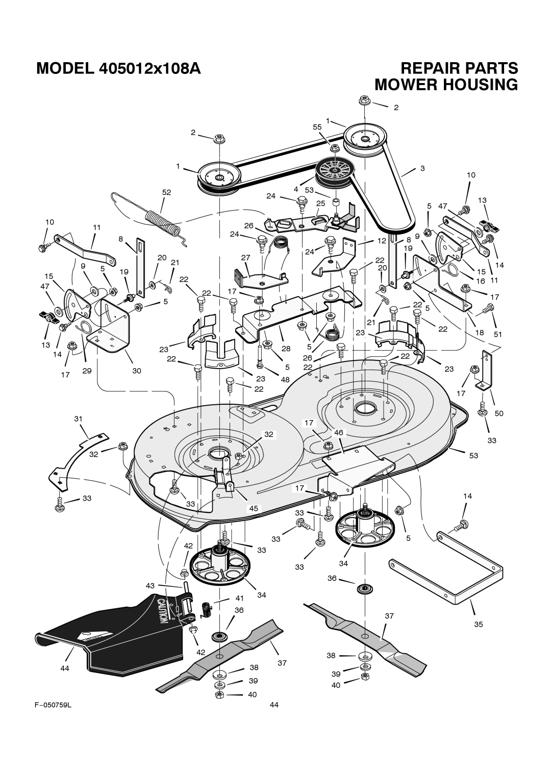 Rover 405012x108A owner manual Mower Housing 