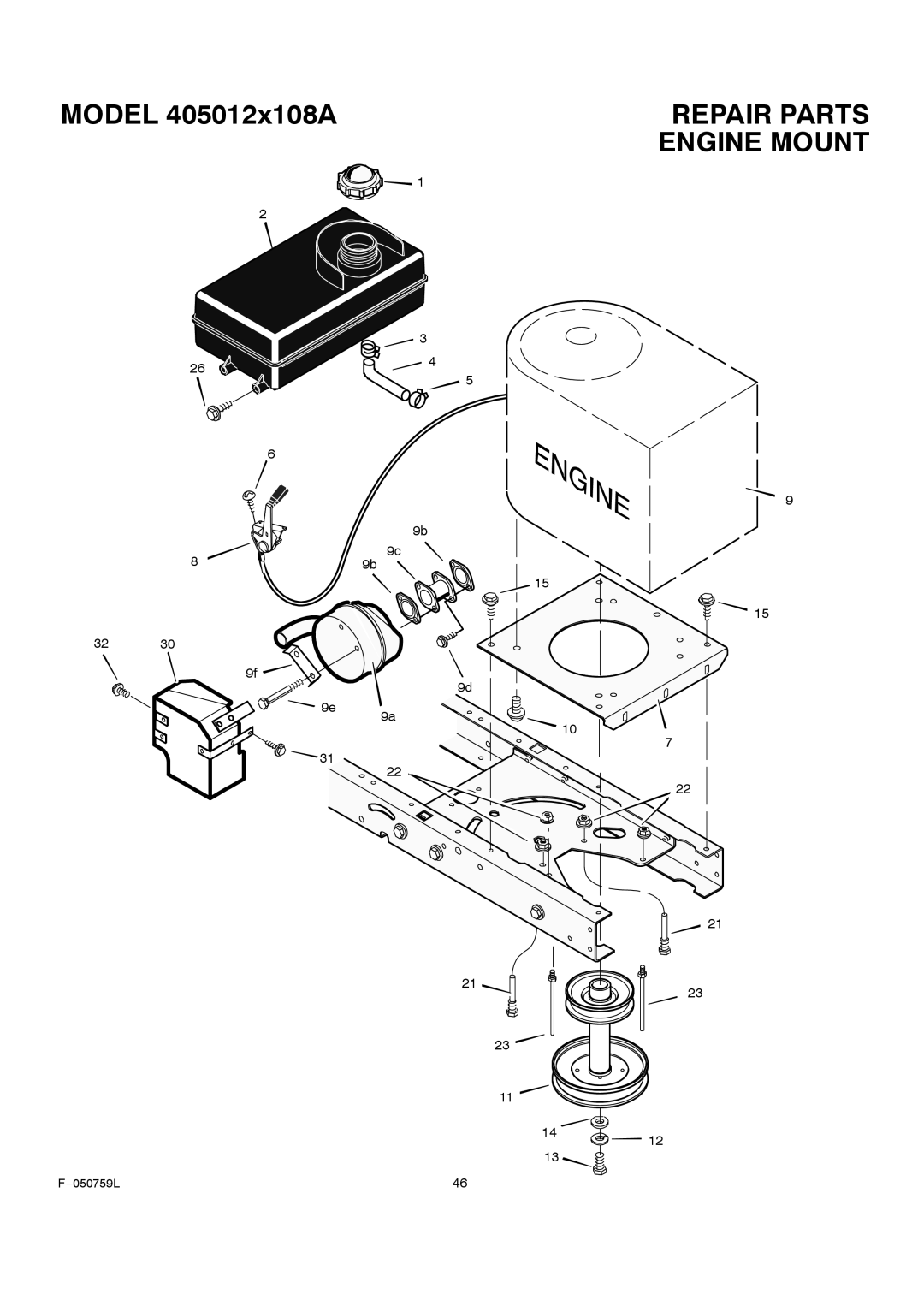 Rover 405012x108A owner manual Repair Parts Engine Mount 