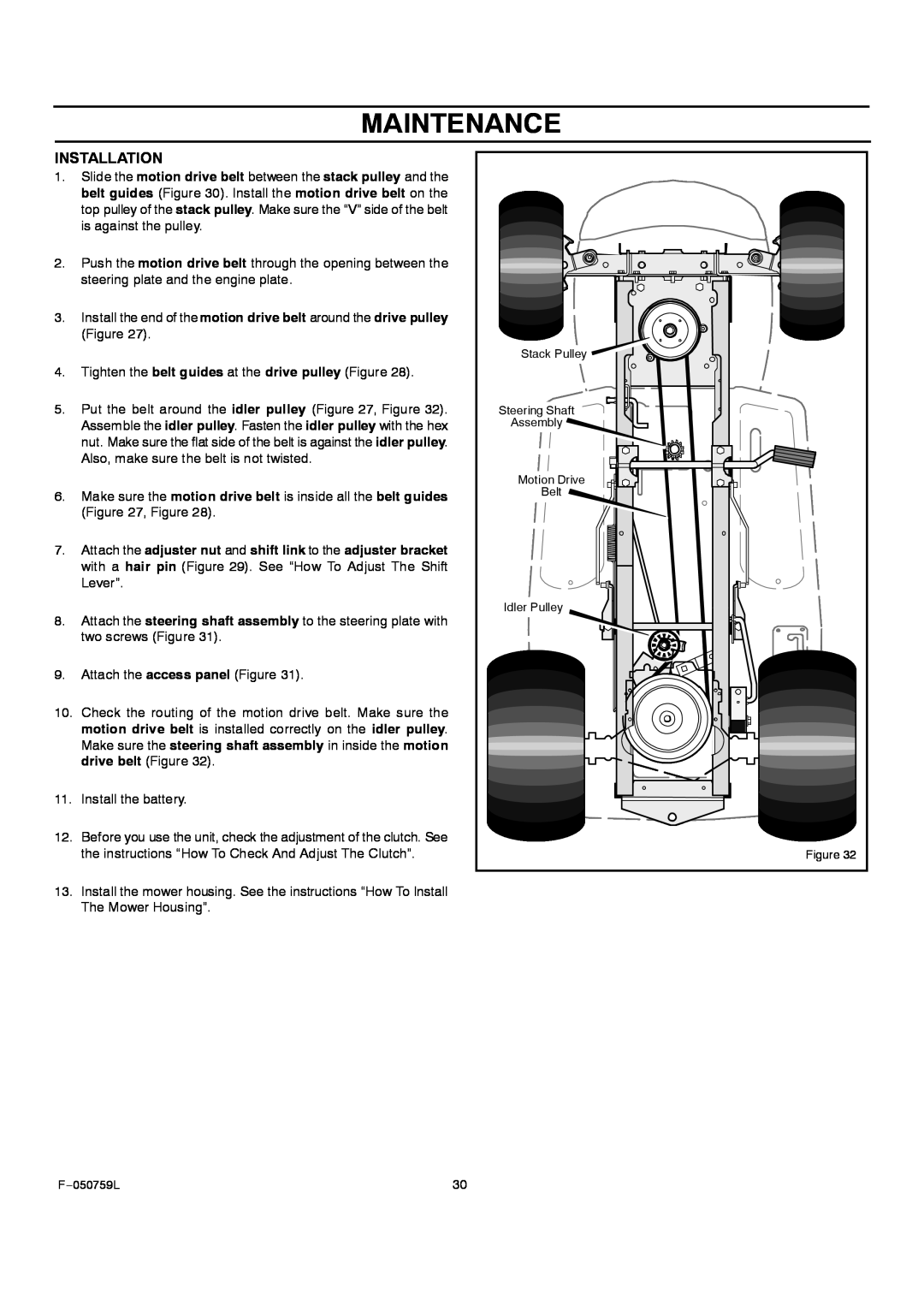 Rover 405012x108A owner manual Maintenance, Installation 