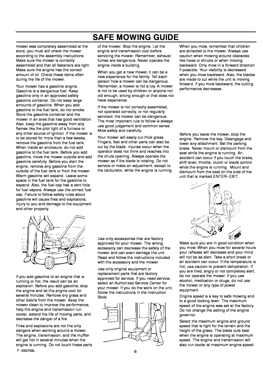 Rover 405012x108A owner manual Safe Mowing Guide 