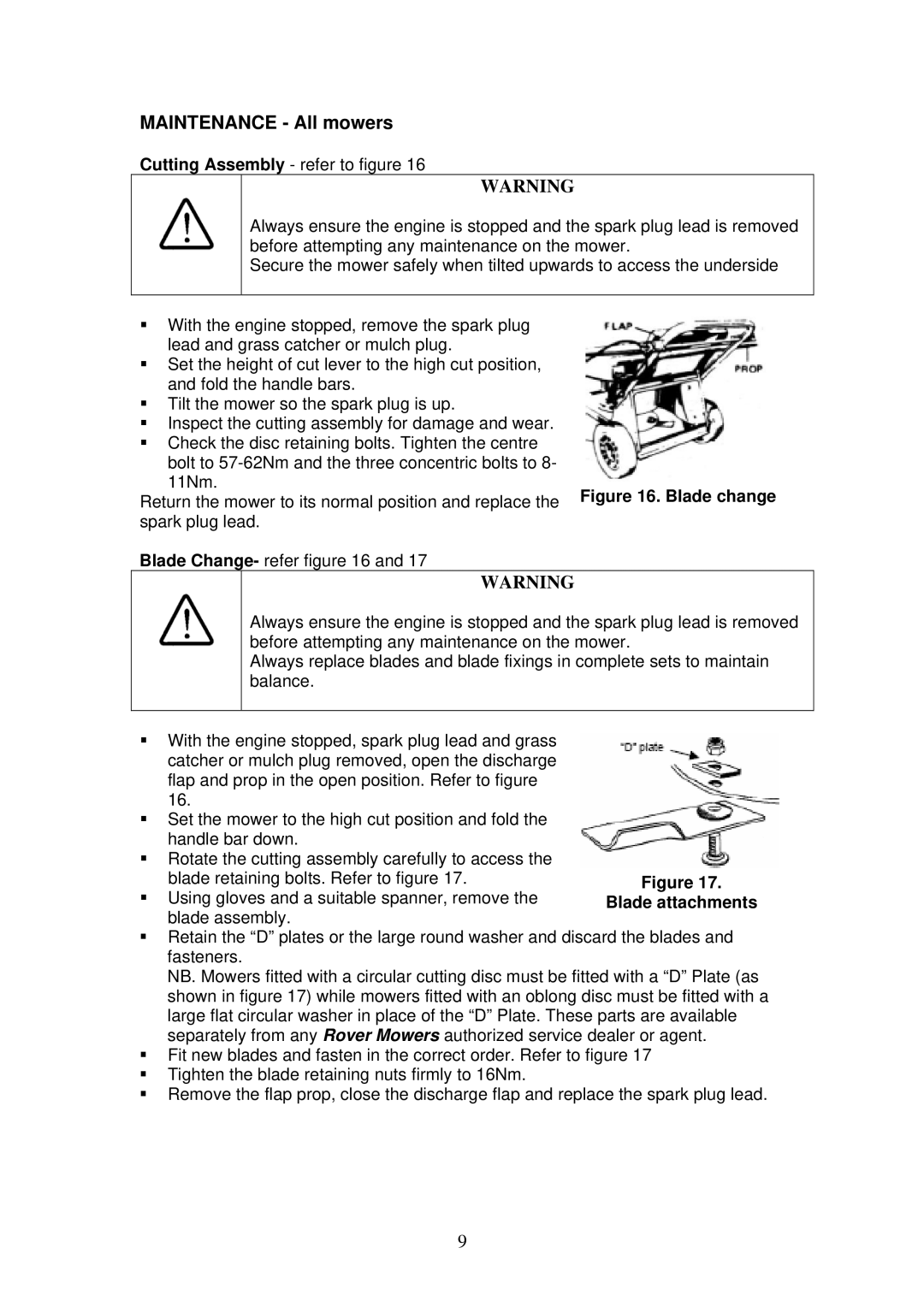 Rover 460 owner manual Maintenance All mowers 