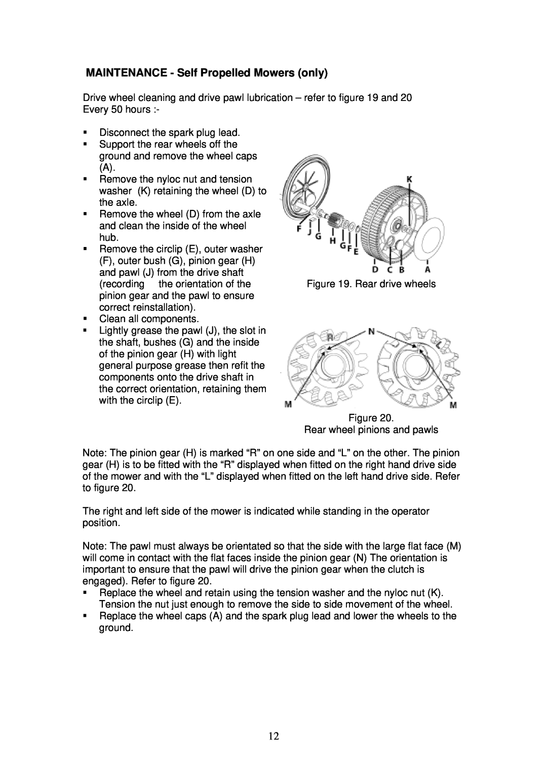 Rover 460 owner manual MAINTENANCE - Self Propelled Mowers only, ƒDisconnect the spark plug lead 