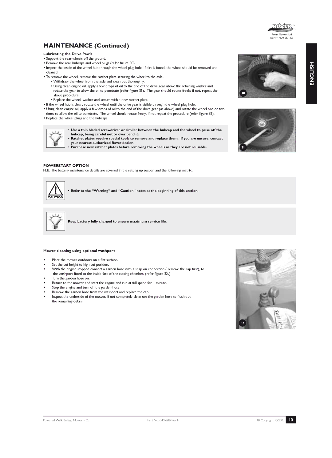 Rover 51, 61, 80 owner manual Lubricating the Drive Pawls, Above procedure, Replace the wheel plugs and the hubcaps 