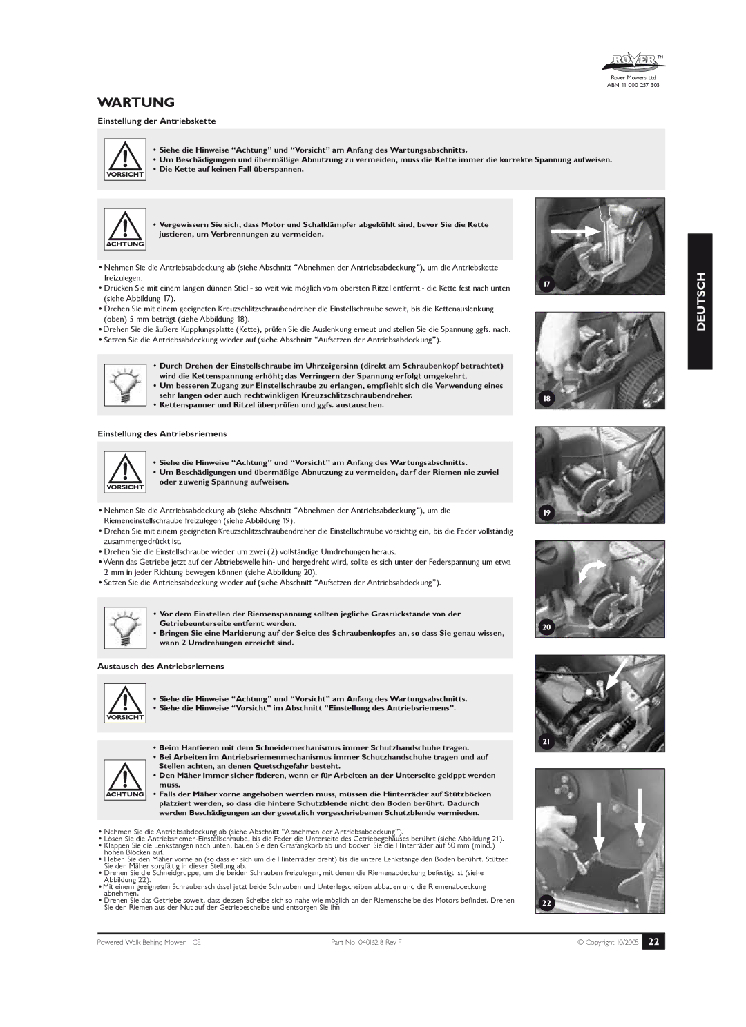 Rover 51, 61, 80 Einstellung der Antriebskette, Freizulegen, Siehe Abbildung, Oben 5 mm beträgt siehe Abbildung 