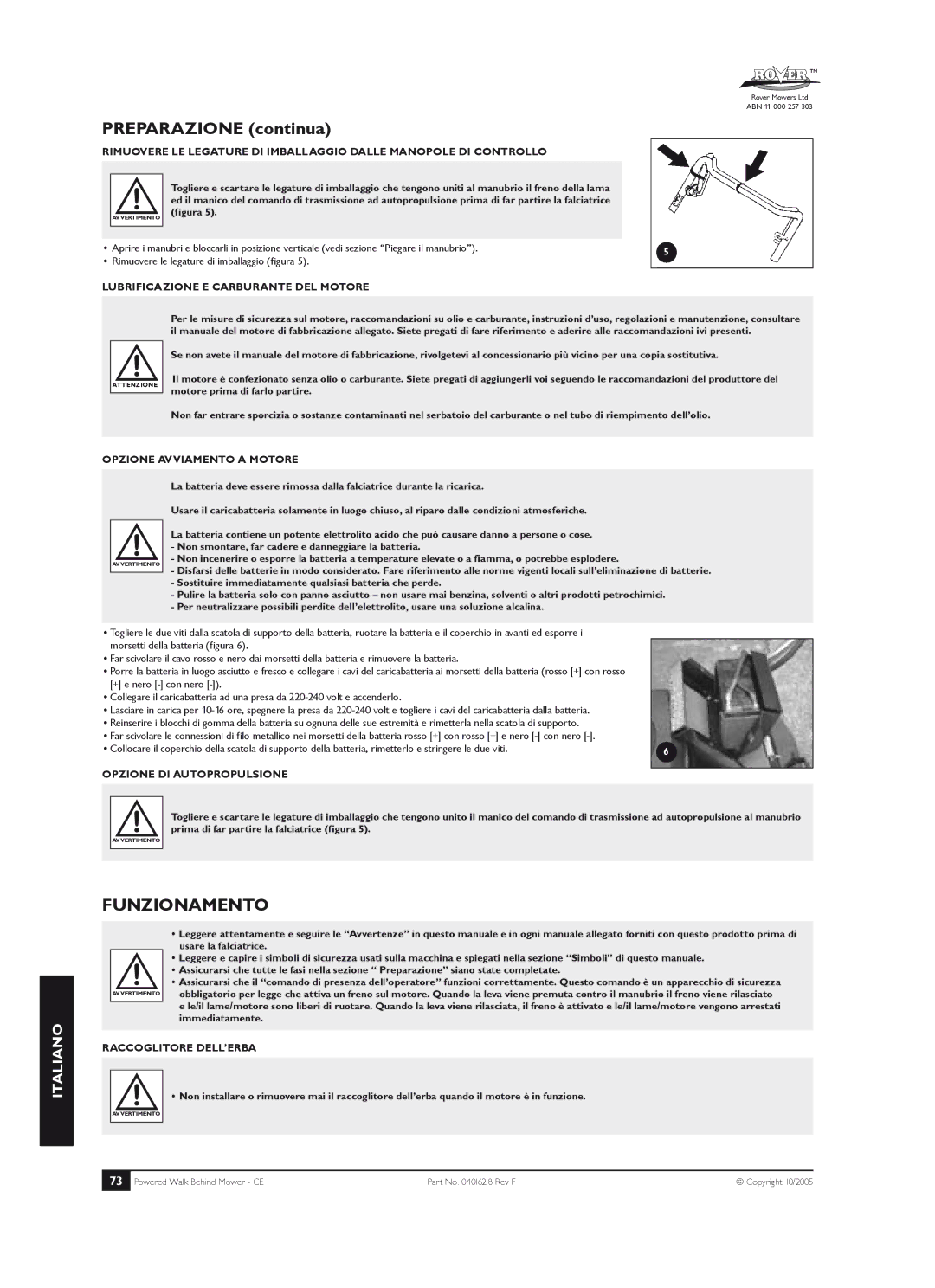 Rover 51, 61, 80 owner manual Preparazione continua, Funzionamento 