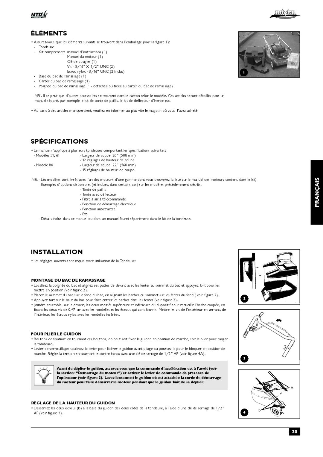 Rover 80, 51 owner manual Éléments, Spécifications, Installation 