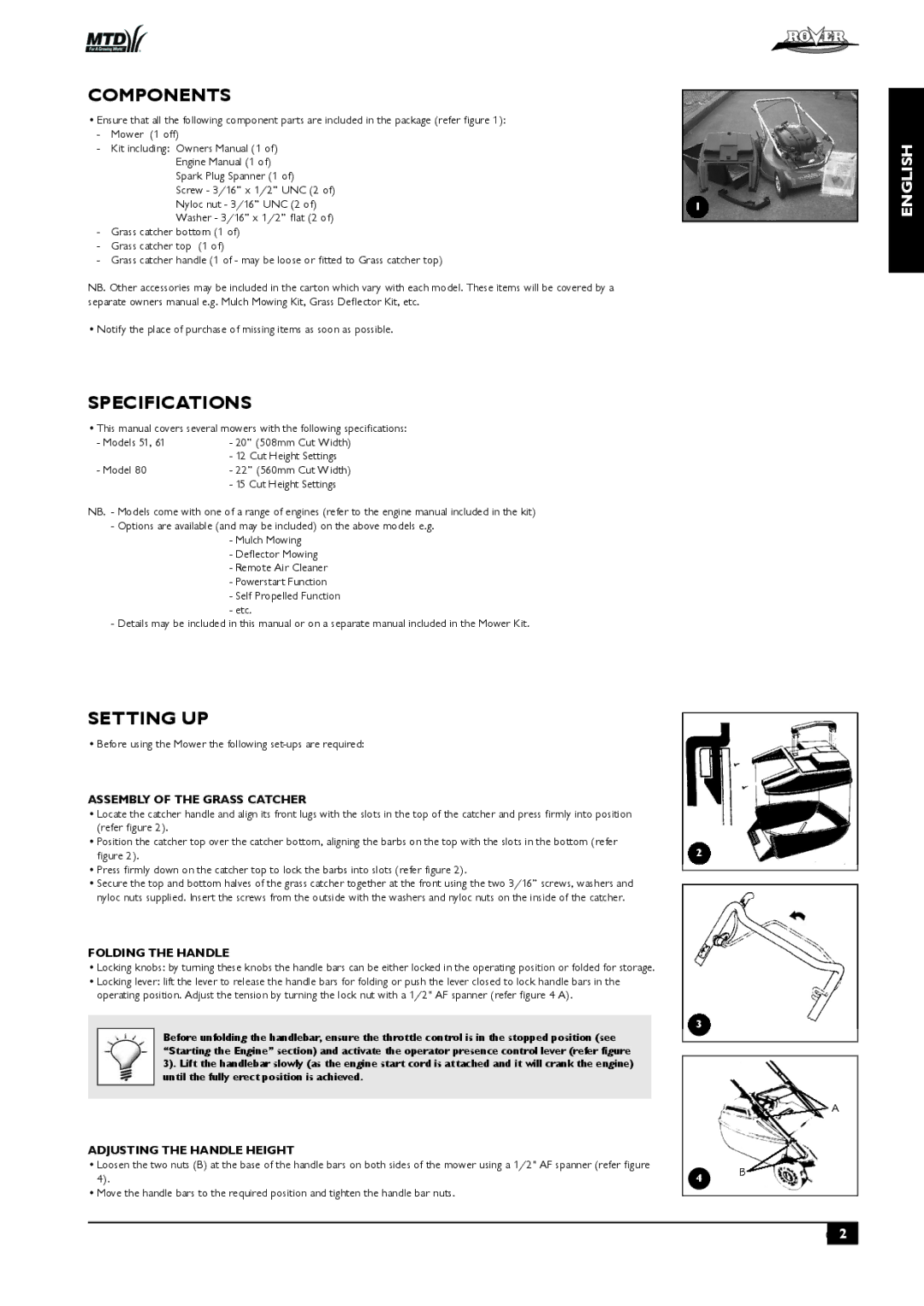 Rover 80, 51 owner manual Components, Specifications, Setting UP 