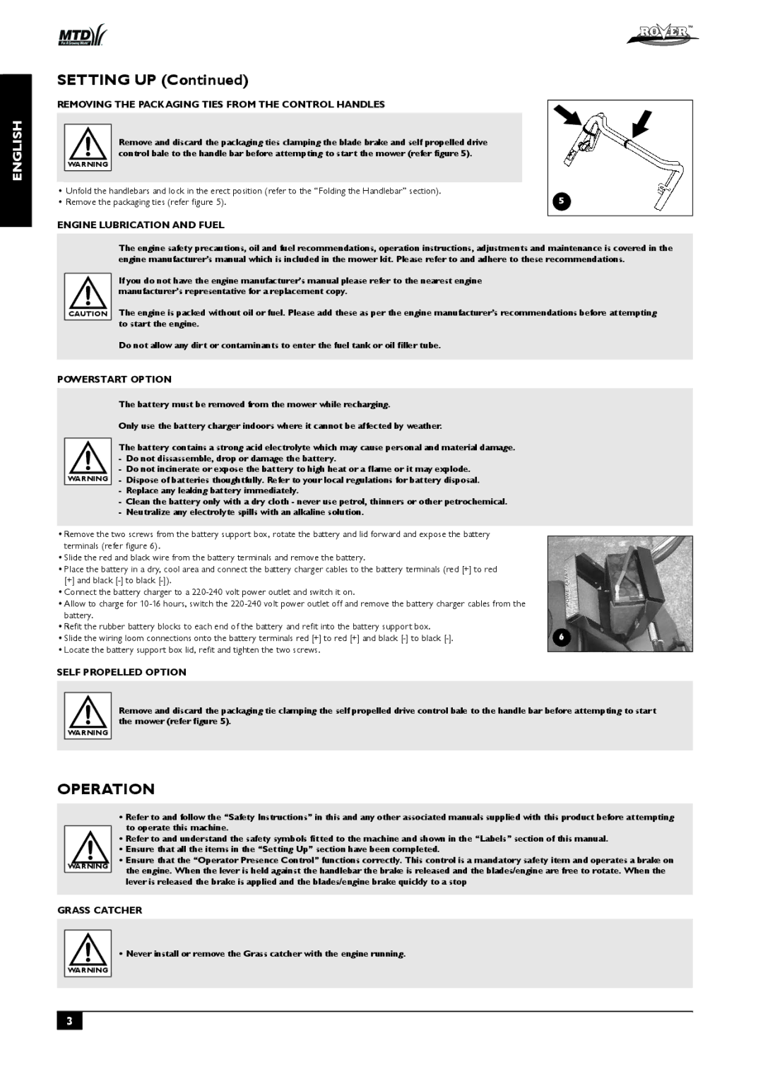 Rover 51, 80 owner manual Setting UP, Operation 