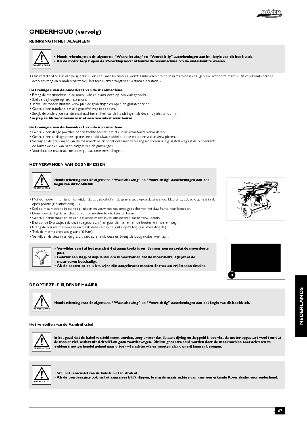 Rover 80, 51 owner manual Onderhoud vervolg, Reiniging in HET Algemeen, Het reinigen van de onderkant van de maaimachine 