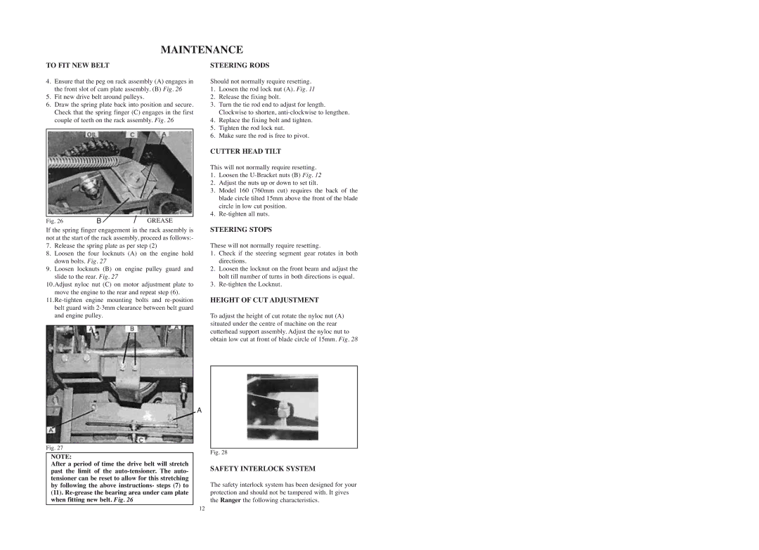 Rover 53179 warranty To FIT NEW Belt, Steering Rods, Cutter Head Tilt, Steering Stops, Height of CUT Adjustment 