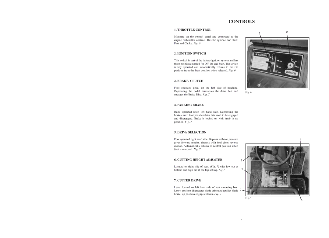 Rover 53179 warranty Controls 