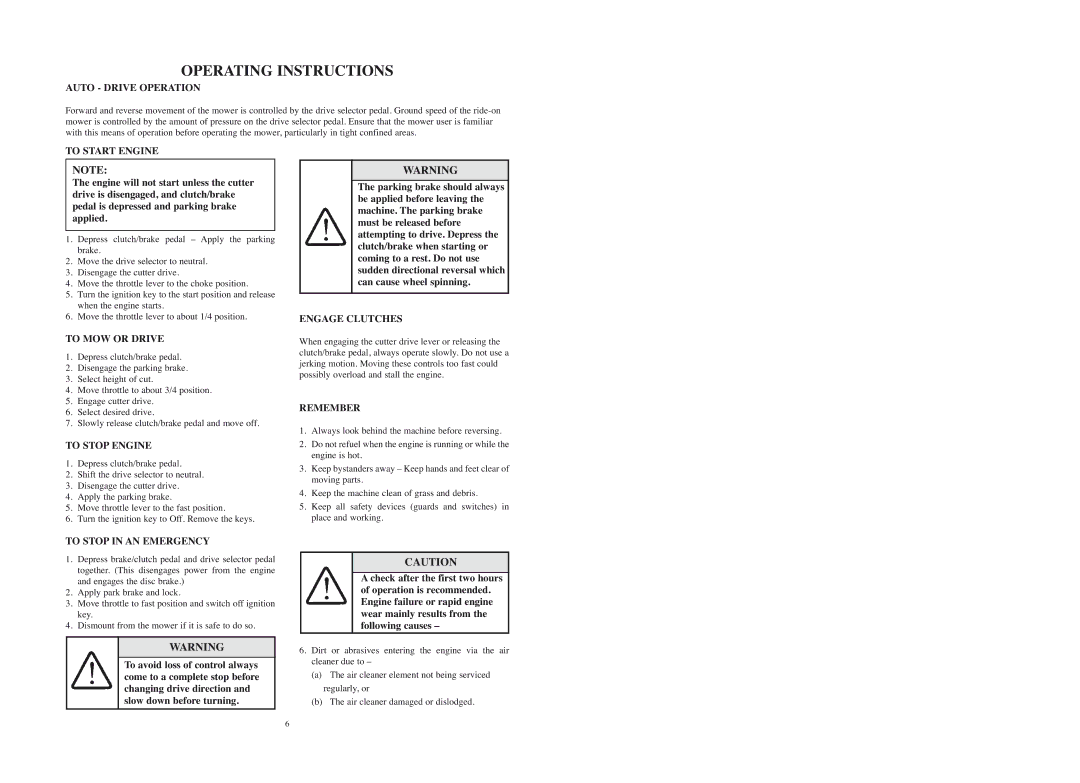 Rover 53179 warranty Operating Instructions 