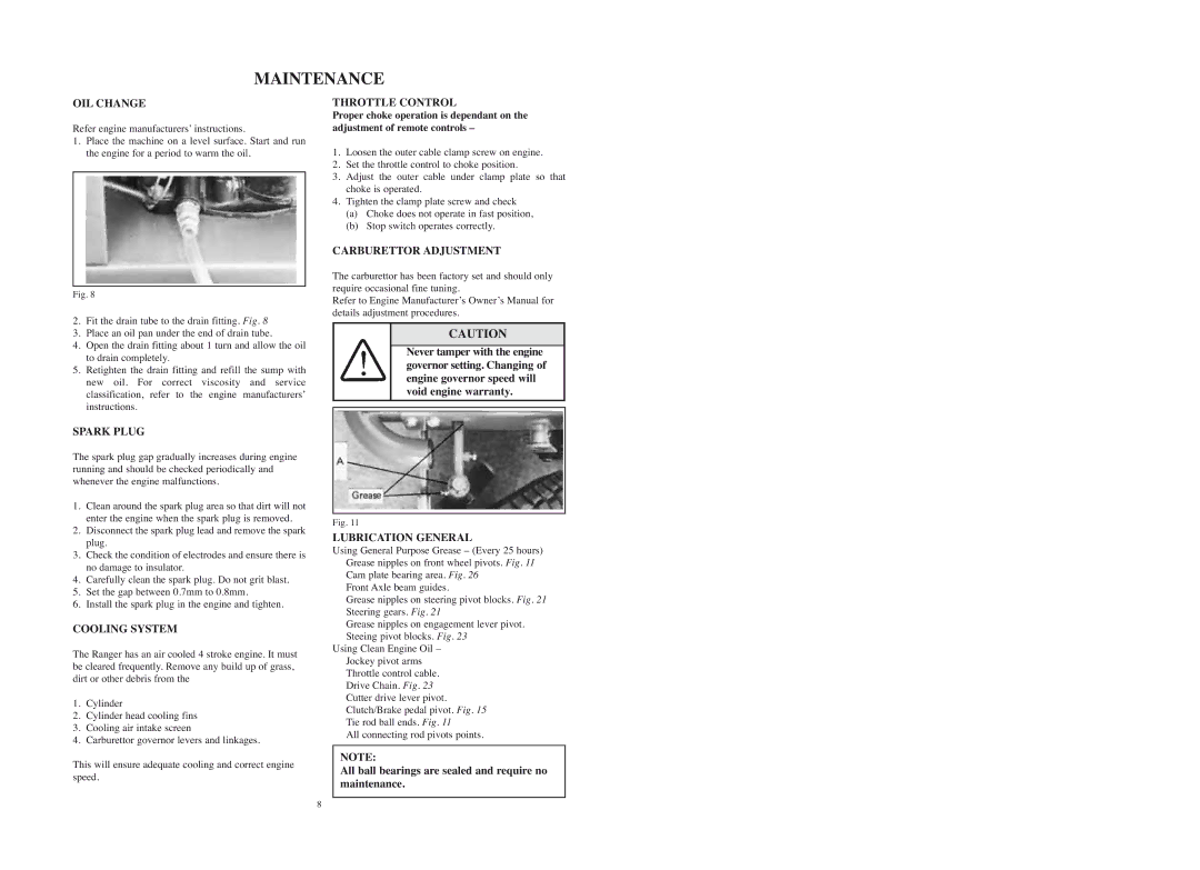 Rover 53179 warranty Maintenance 