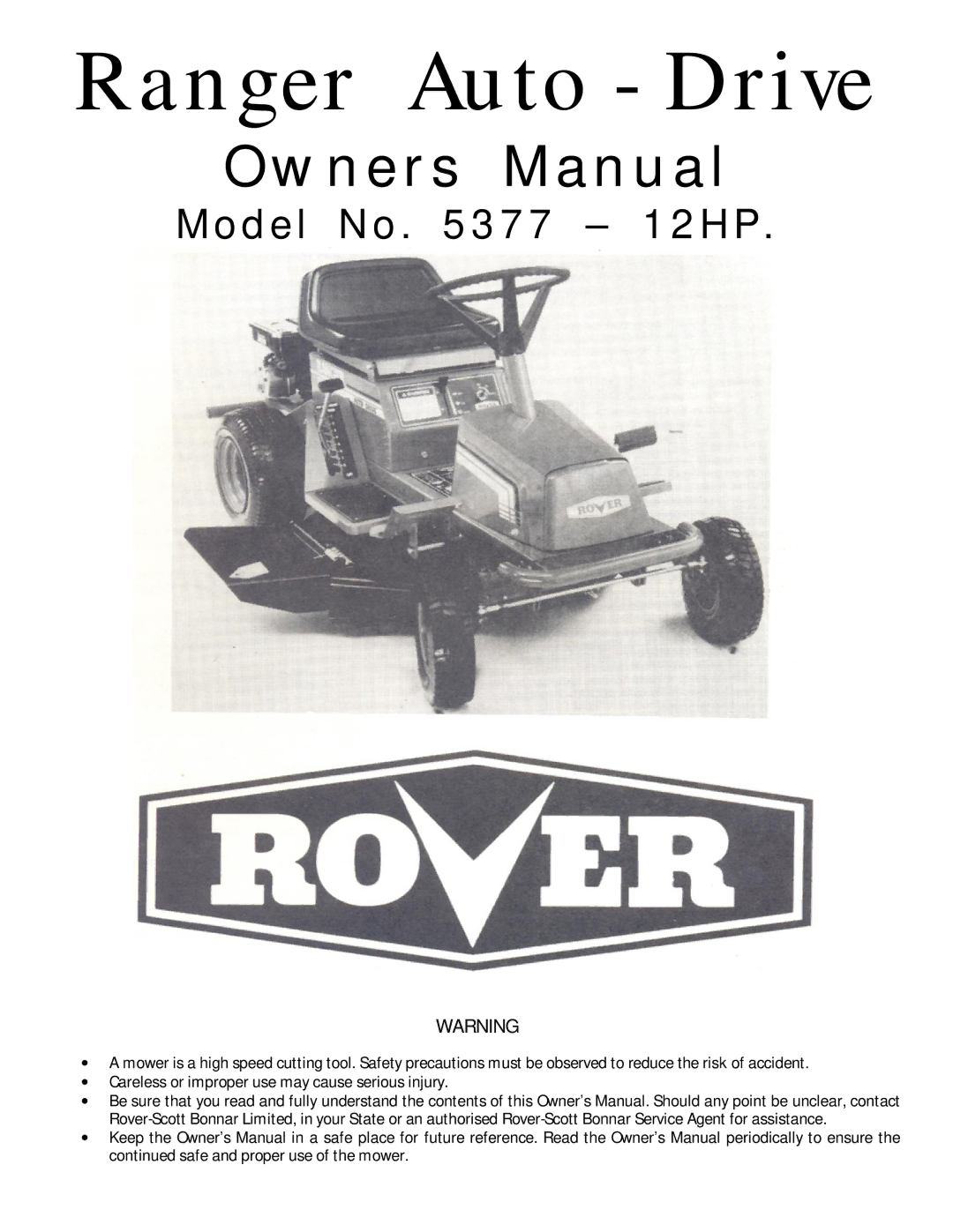 Rover 5377 - 12HP owner manual Ranger Auto Drive 