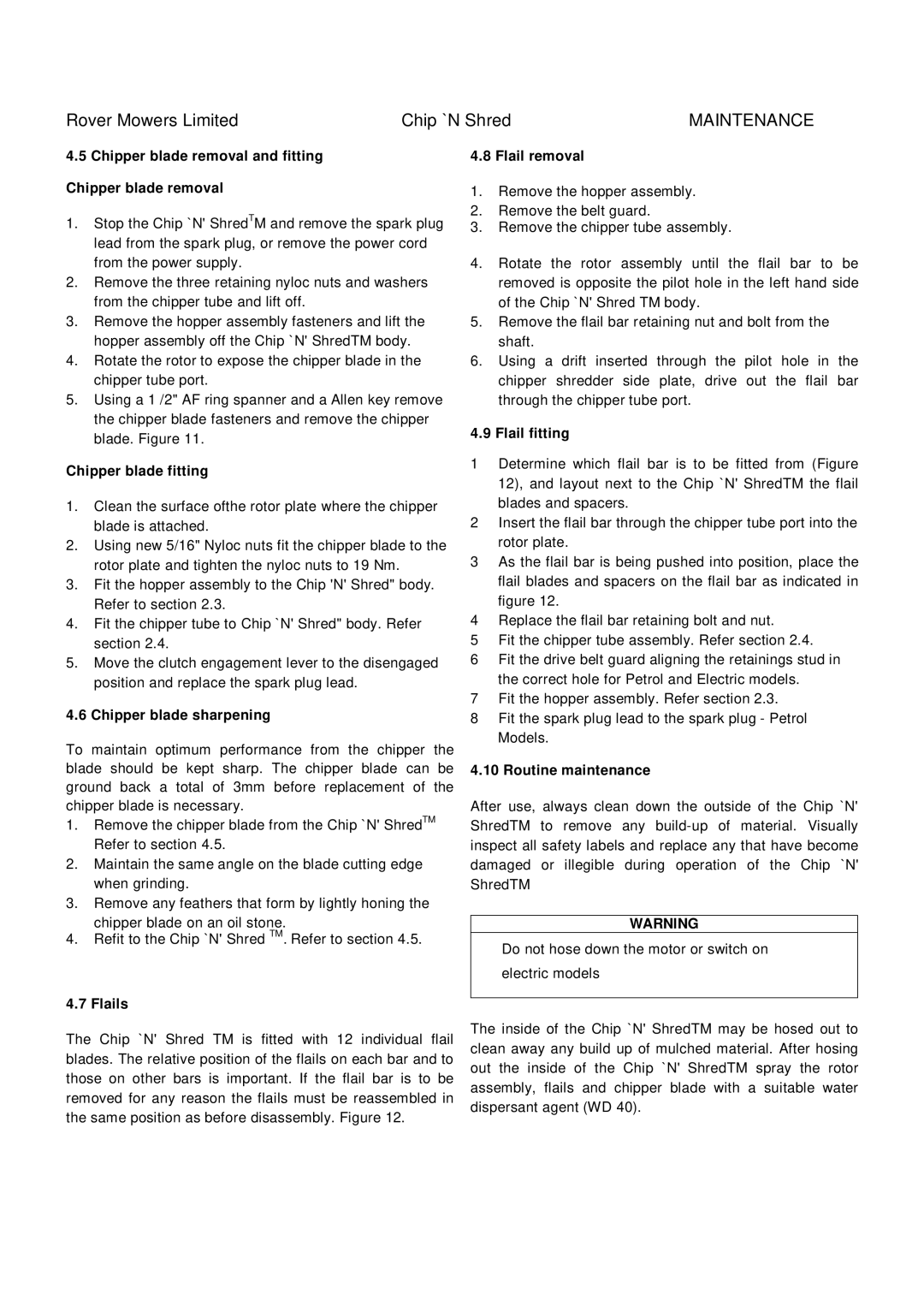 Rover 9859, 9862, 9848, 9858, 9885 owner manual Maintenance 