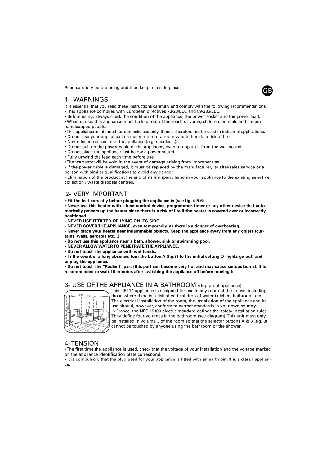 Rowenta 029659 - 38/02 FR050 manual Very Important, Tension 