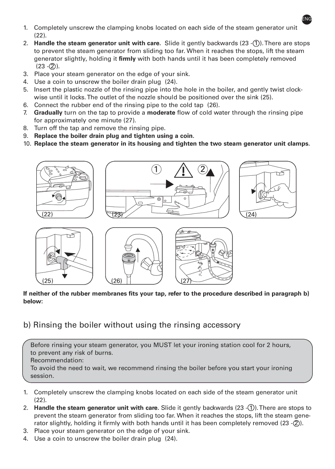 Rowenta 032621 - IC7100 - 50/03 manual Rinsing the boiler without using the rinsing accessory 