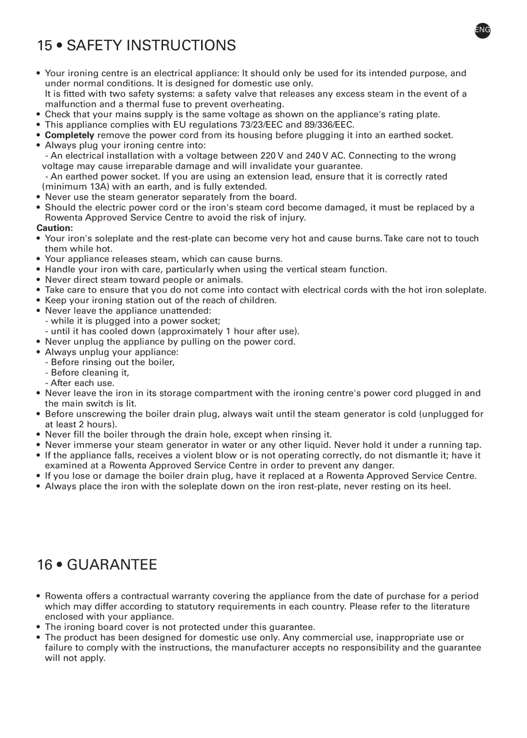 Rowenta 032621 - IC7100 - 50/03 manual Safety Instructions, Guarantee 