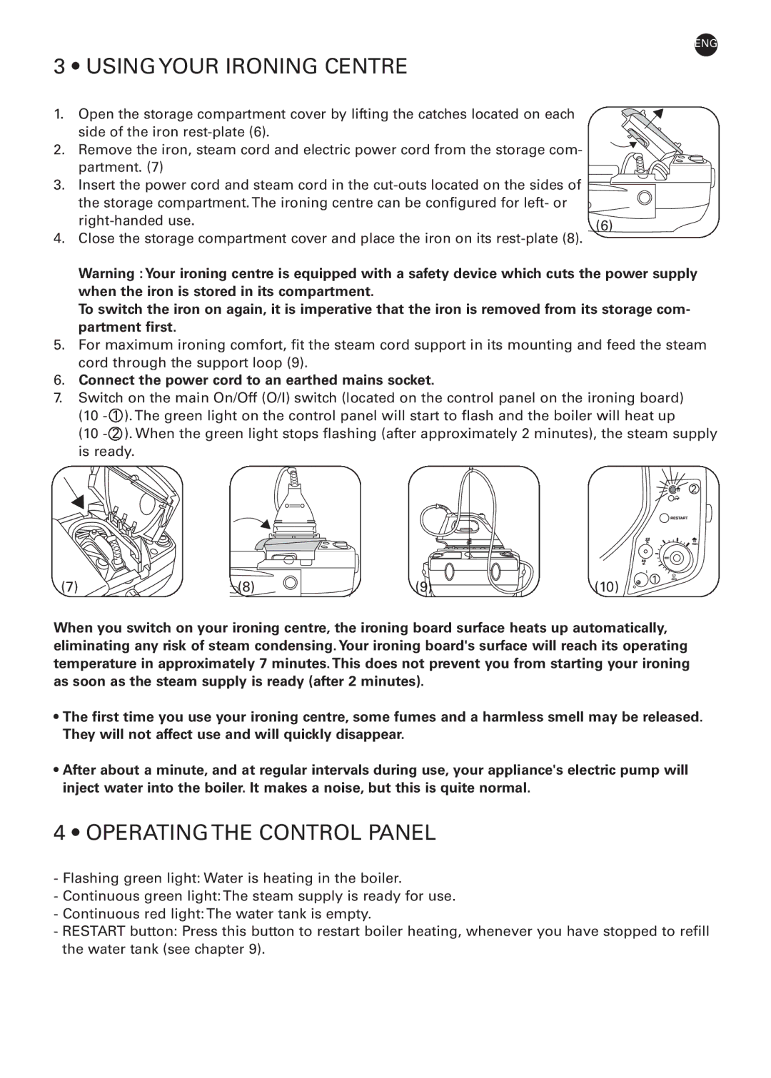 Rowenta 032621 - IC7100 - 50/03 manual Using Your Ironing Centre, Operating the Control Panel 