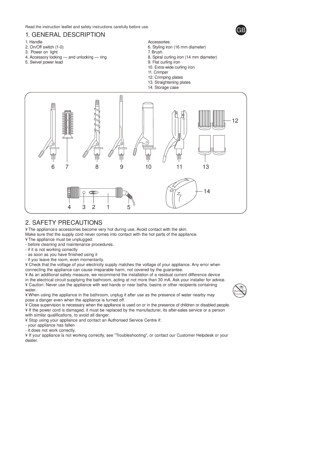 Rowenta 037038-14/04 - CF4010 manual General Description, Safety Precautions 