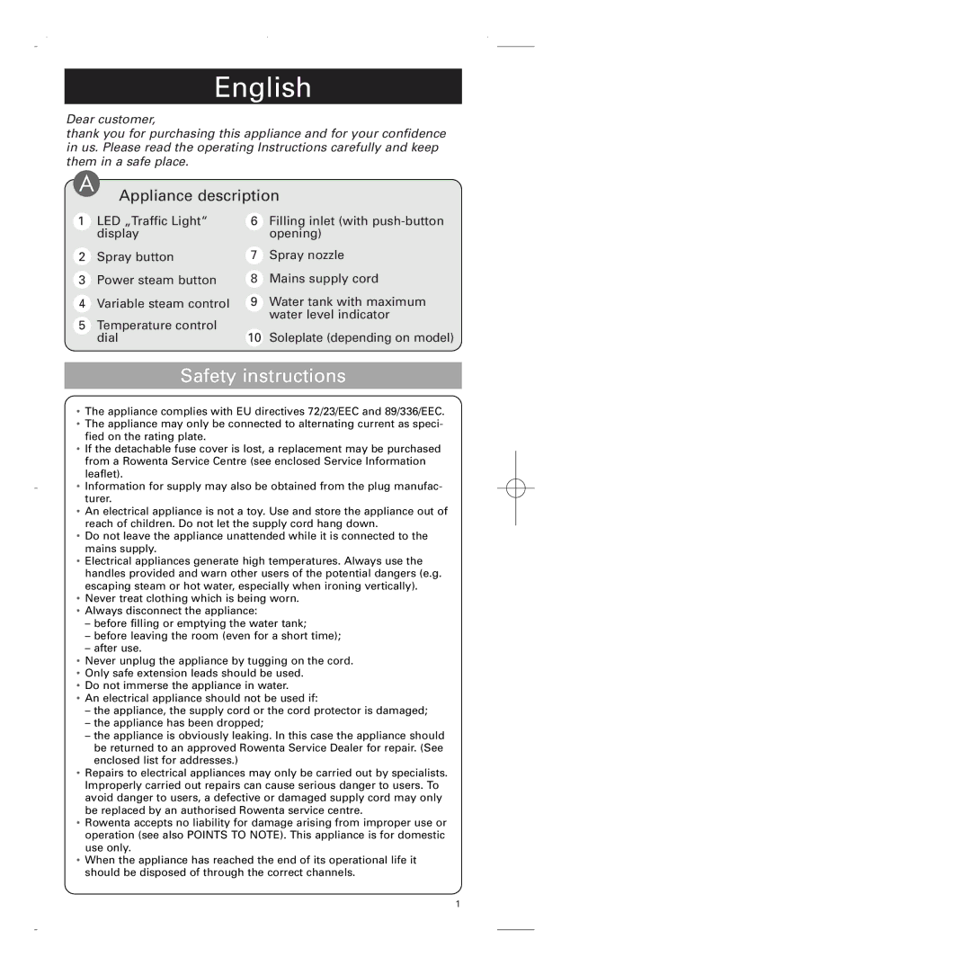 Rowenta 1103897124 manual English 