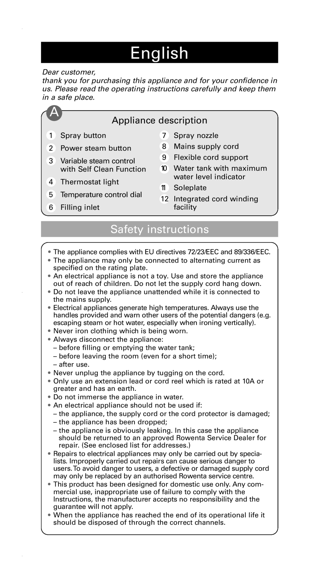 Rowenta 1103898336 / 46-05 manual English 