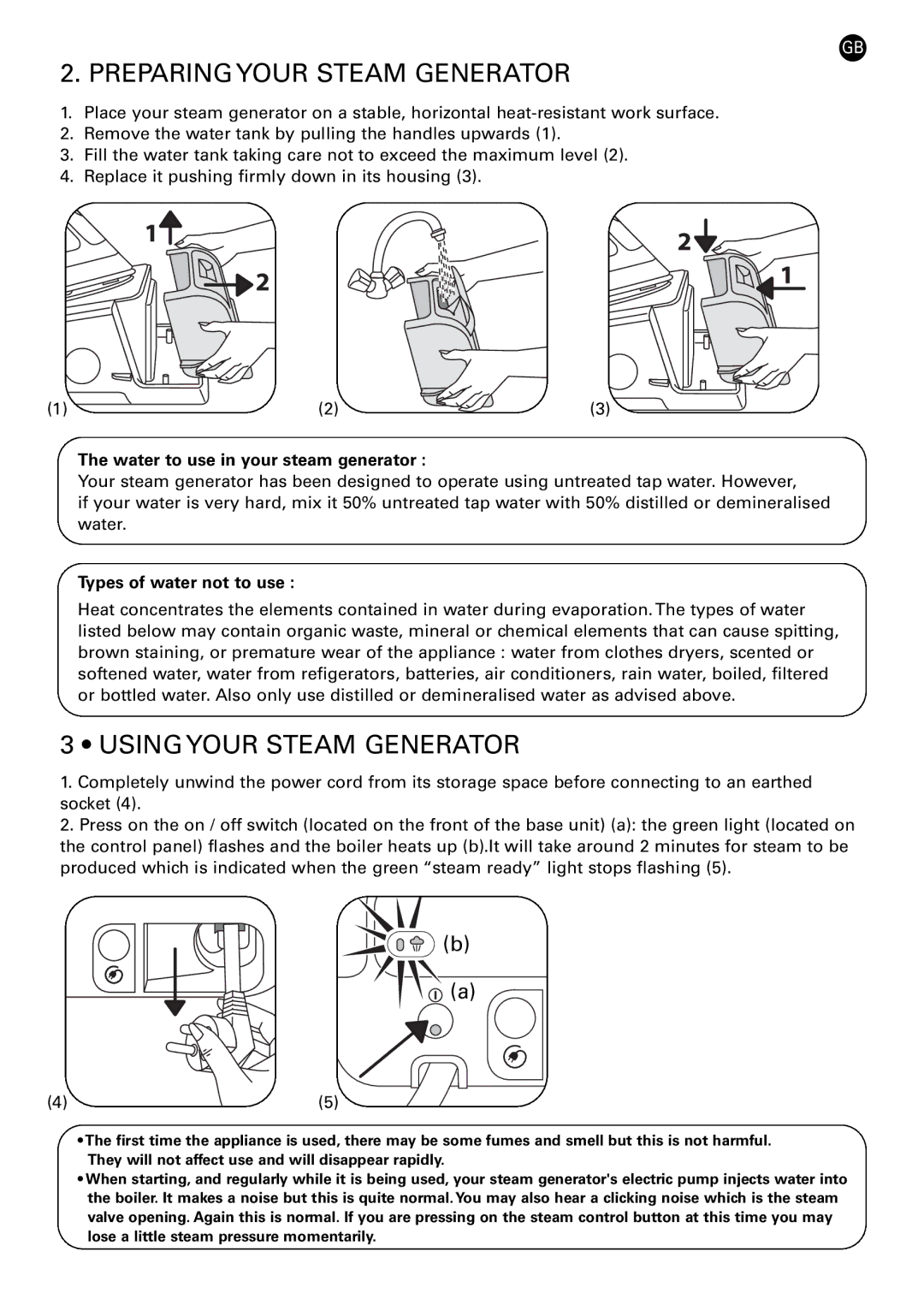 Rowenta 42449 manual Preparing Your Steam Generator, Using Your Steam Generator, Water to use in your steam generator 