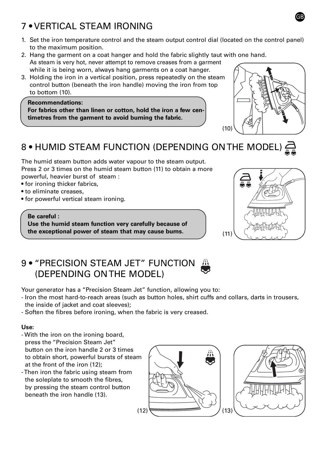 Rowenta 42449 manual Vertical Steam Ironing, Humid Steam Function Depending on the Model, Use 