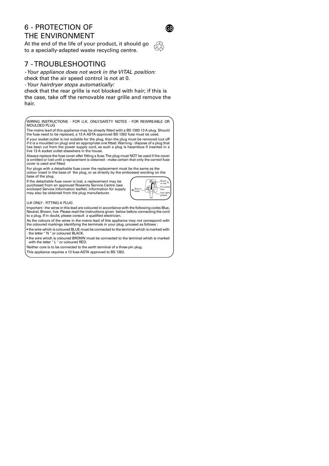 Rowenta CV8050, CV8040, CV8060 manual Protection Environment, Troubleshooting 