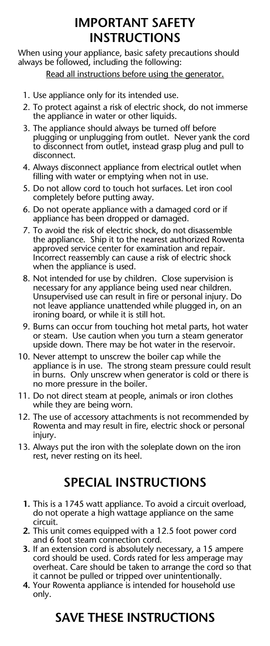 Rowenta DG 580, DG 560 manual Important Safety Instructions 