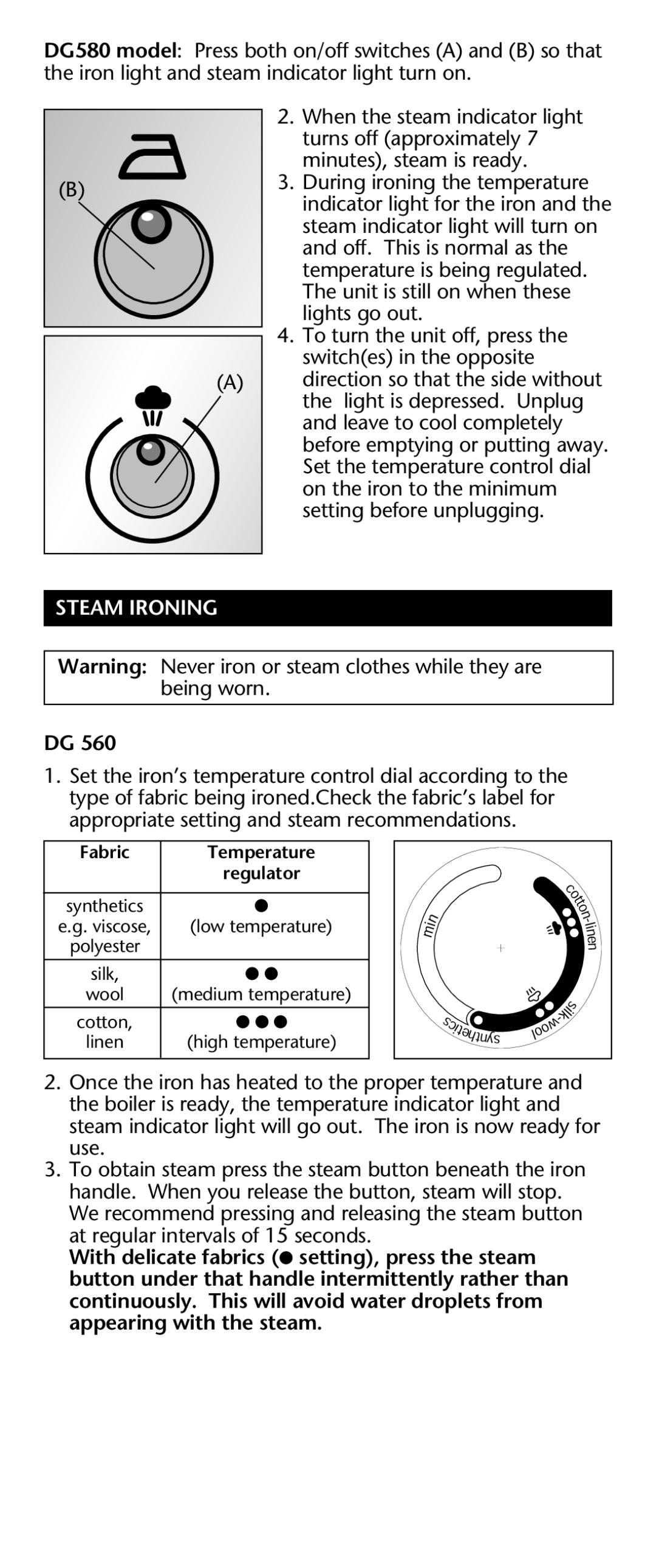 Rowenta DG 580, DG 560 manual Steam Ironing, Regulator 