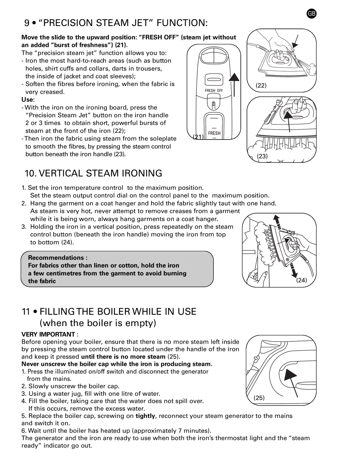 Rowenta DG7160 manual Precision Steam JET Function, Vertical Steam Ironing, Use, Very Important 