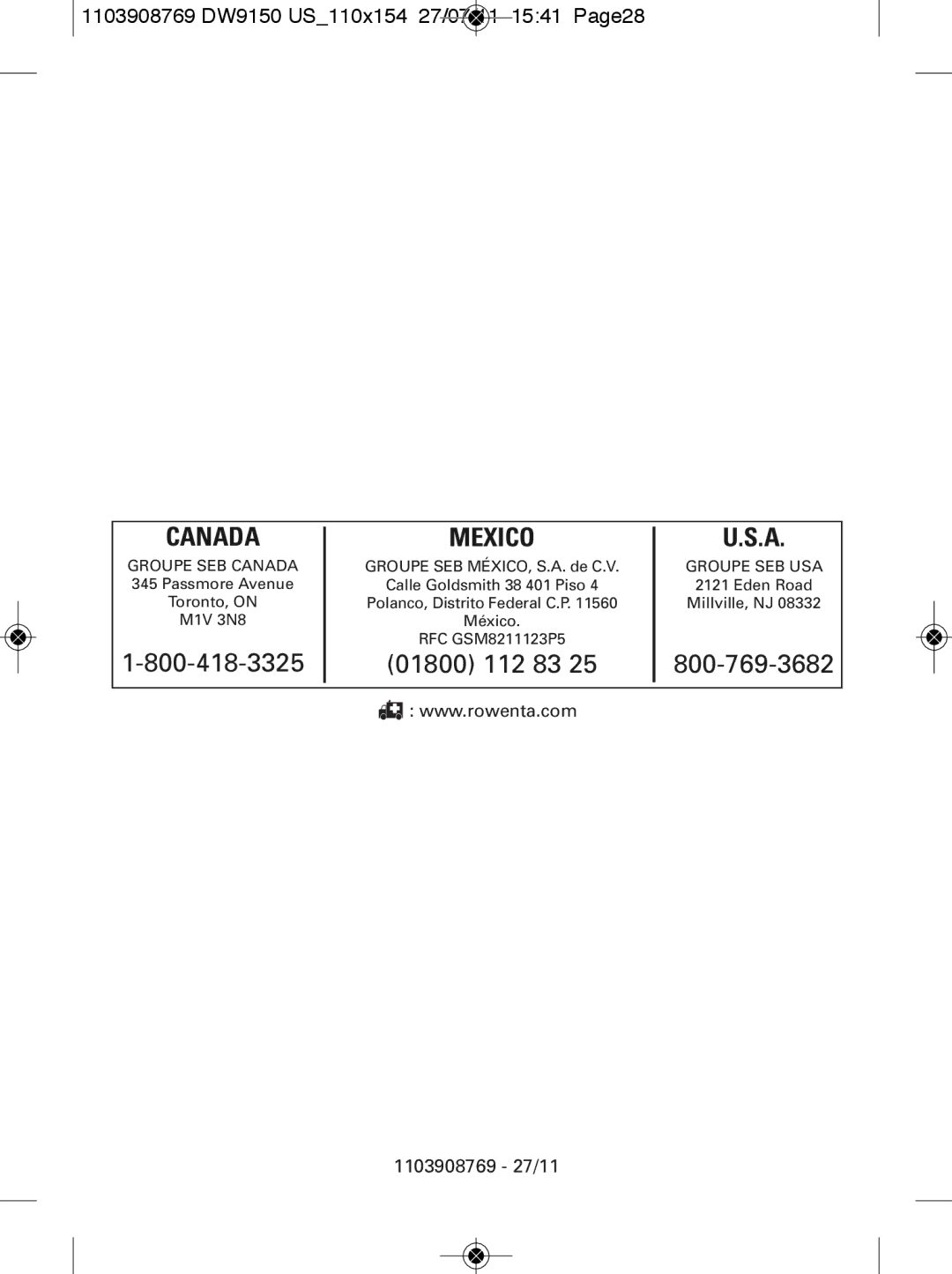 Rowenta manual 1103908769 DW9150 US110x154 27/07/11 1541 Page28 